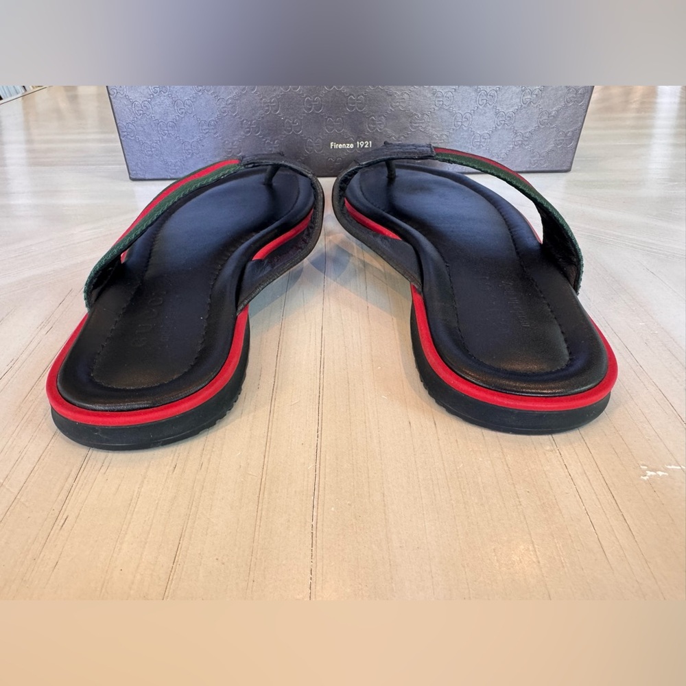 Gucci GG Microguccissima Web Leather Thong Sandals Men’s 9 Black Made in Italy - Picture 6 of 14